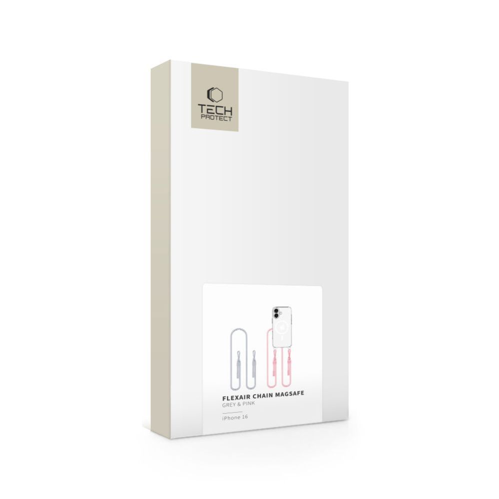Citas preces Tech-Protect Tech-Protect Flexair Chain MagSafe Case for iPhone 16 - Clear + 2 Lanyards (Pink and Gray)