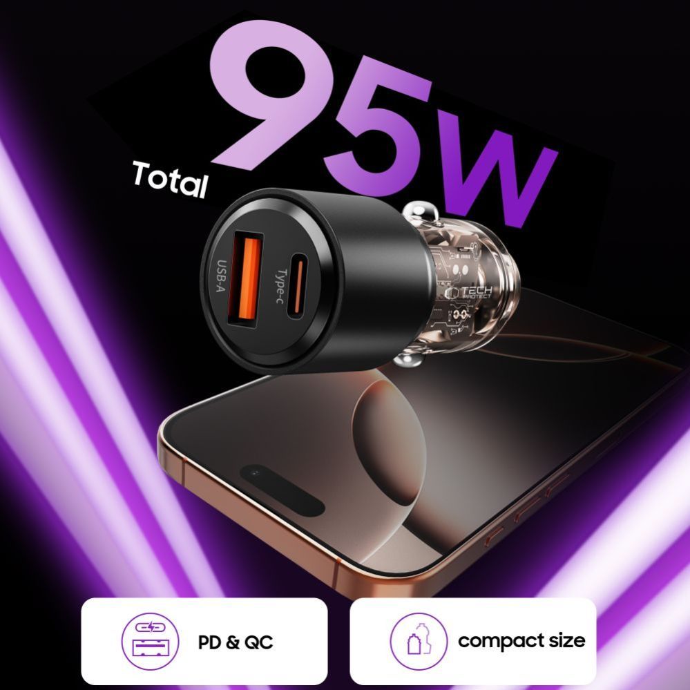 Muud kaubad Tech-Protect Tech-Protect CC03 95W 2-Port USB-A / USB-C Car Charger - Black