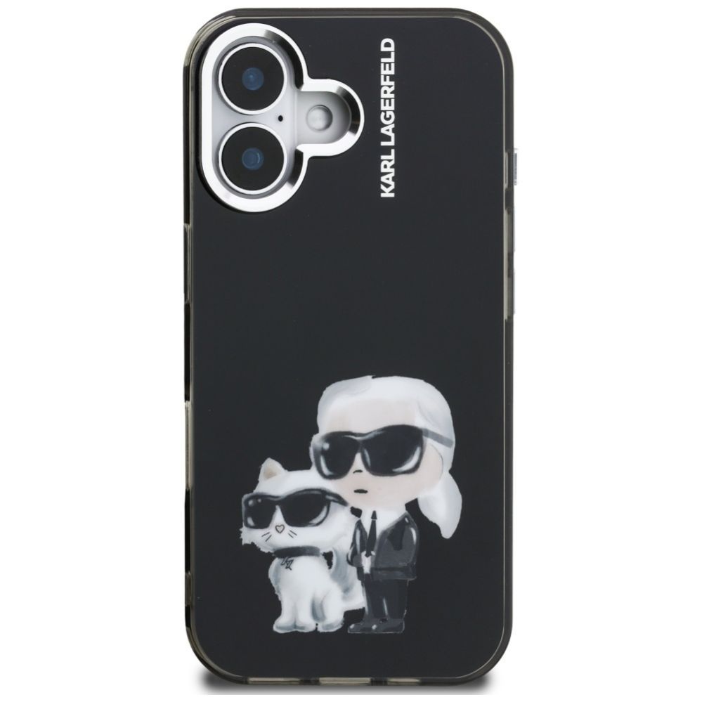 Citas preces Karl Lagerfeld Karl Lagerfeld IML Aquarelle Karl & Choupette & Logo iPhone 16 Case - Black