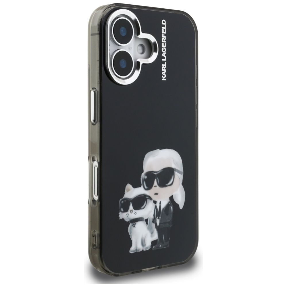 Citas preces Karl Lagerfeld Karl Lagerfeld IML Aquarelle Karl & Choupette & Logo iPhone 16 Case - Black