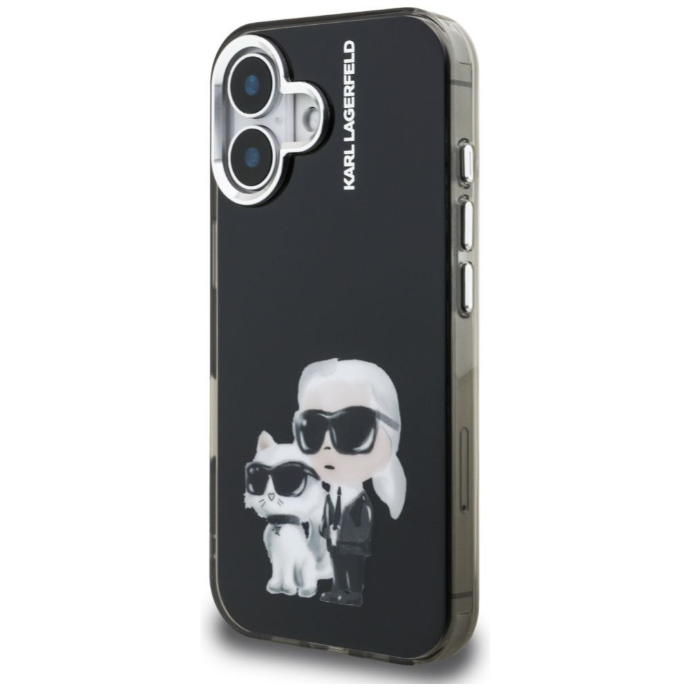 Citas preces Karl Lagerfeld Karl Lagerfeld IML Aquarelle Karl & Choupette & Logo iPhone 16 Case - Black
