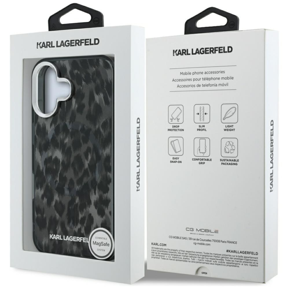 Citas preces Karl Lagerfeld Karl Lagerfeld IML Leopard Pattern MagSafe Case for iPhone 16 - Black