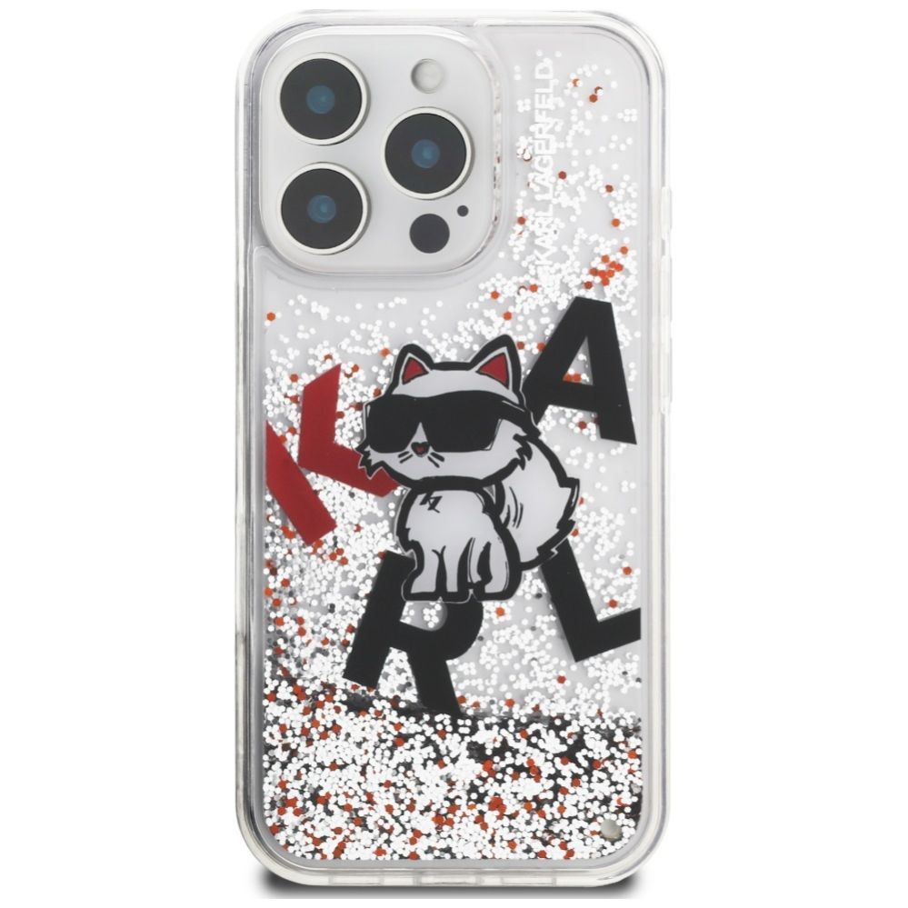 Citas preces Karl Lagerfeld Karl Lagerfeld Liquid Glitter Choupette Logo Case for iPhone 16 Pro Max - Clear