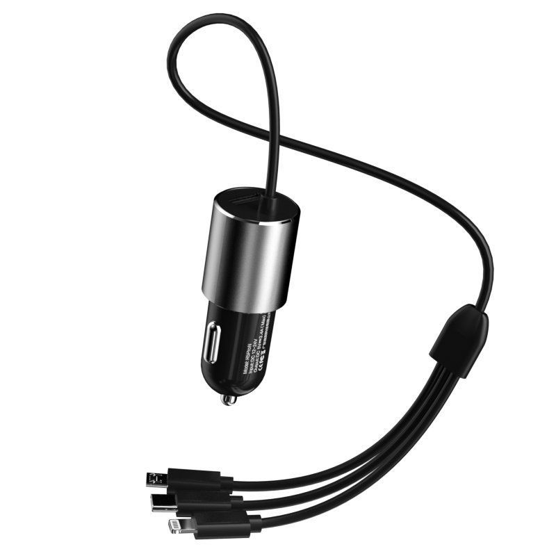 Adaptrid Dudao Dudao 3in1 USB car charger 3,4 A built-in cable Lightning / USB Type C / micro USB black (R5ProN black)