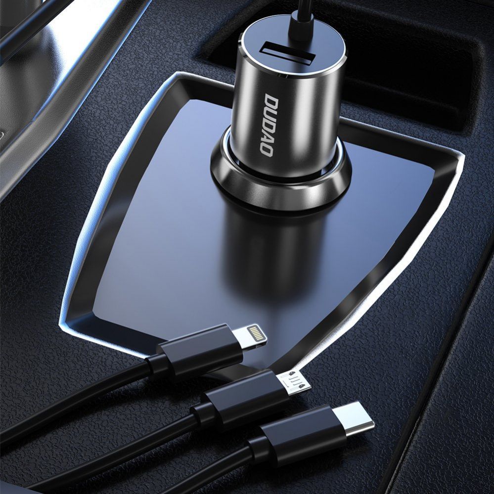 Adaptrid Dudao Dudao 3in1 USB car charger 3,4 A built-in cable Lightning / USB Type C / micro USB black (R5ProN black)