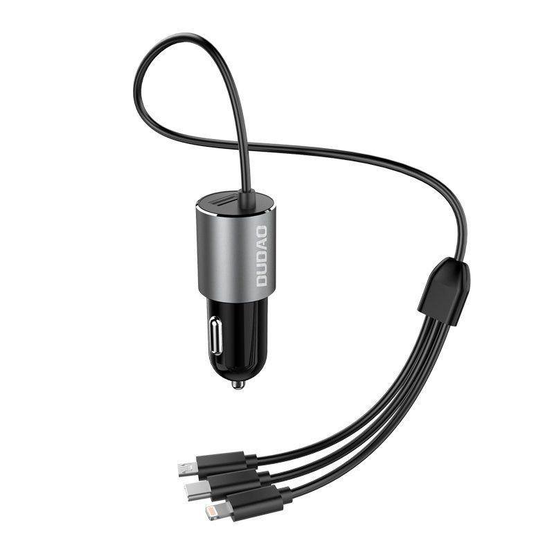 Adaptrid Dudao Dudao 3in1 USB car charger 3,4 A built-in cable Lightning / USB Type C / micro USB black (R5ProN black)