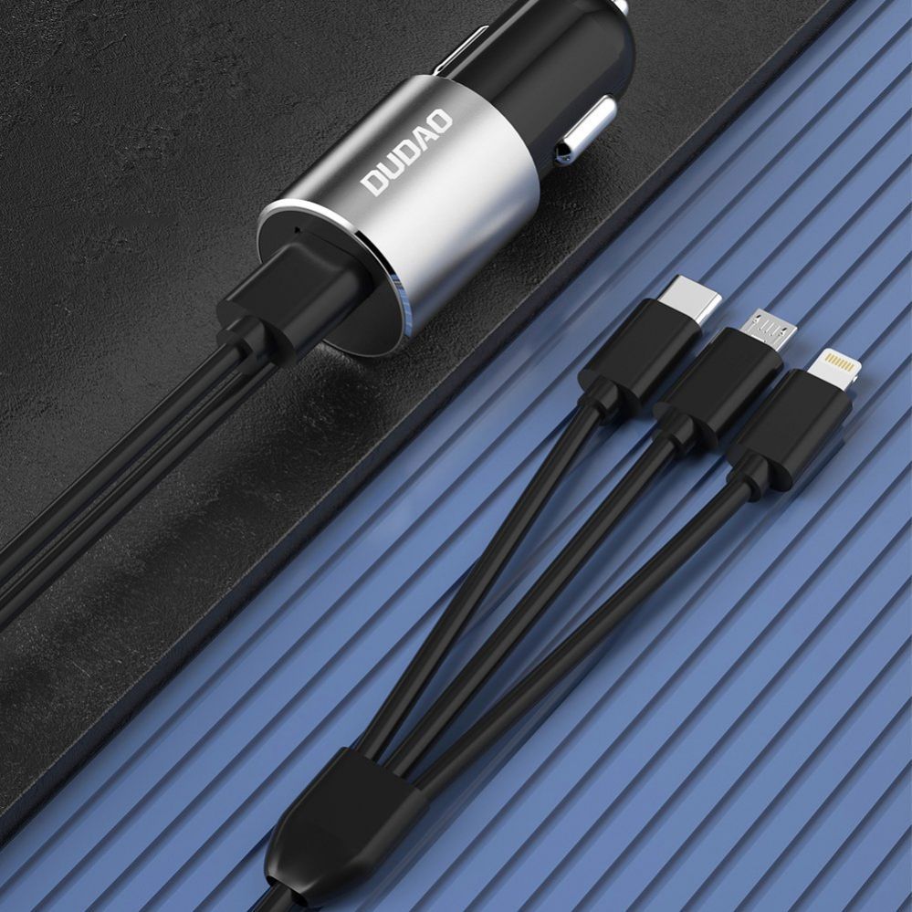 Adaptrid Dudao Dudao 3in1 USB car charger 3,4 A built-in cable Lightning / USB Type C / micro USB black (R5ProN black)