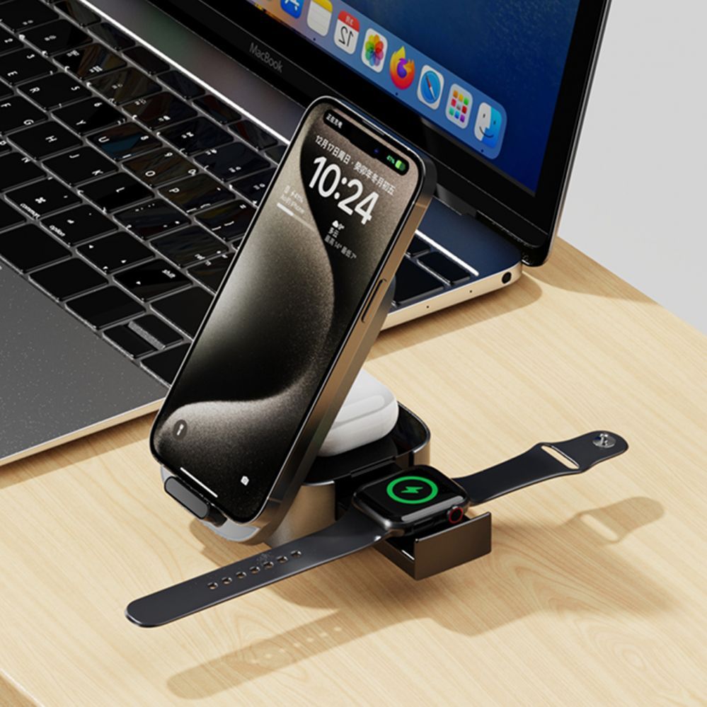 Adaptrid Dudao Dudao A11Pro+ 15W 3in1 Inductive Charger for Phone/Smartwatch/Headphones - Black