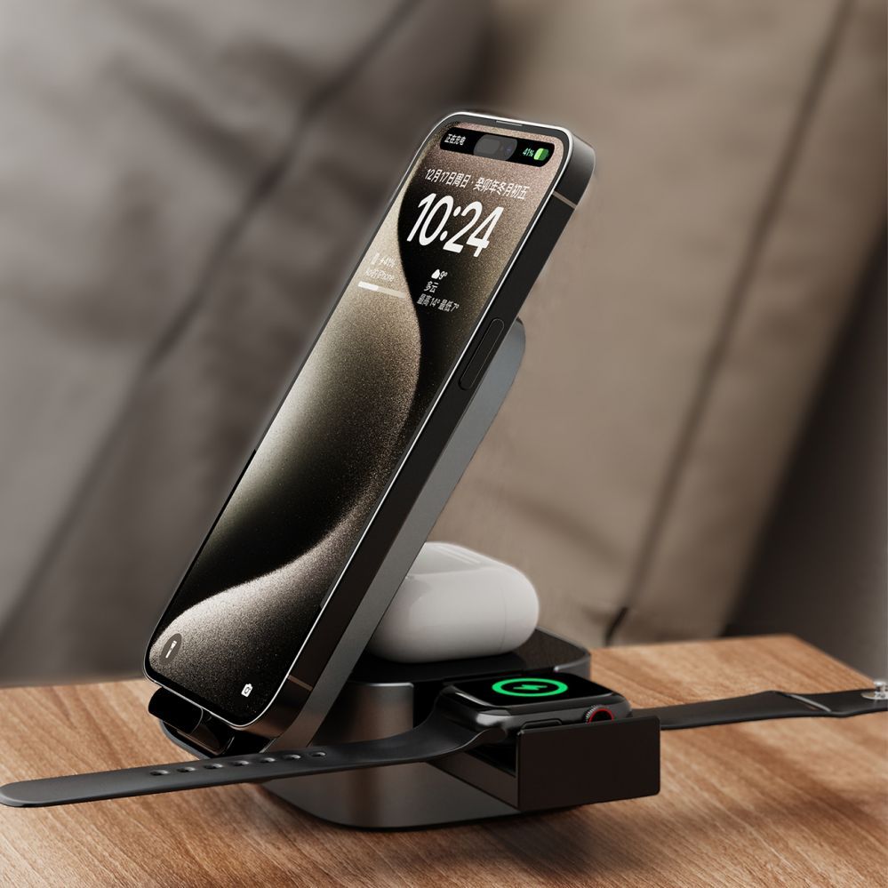 Adaptrid Dudao Dudao A11Pro+ 15W 3in1 Inductive Charger for Phone/Smartwatch/Headphones - Black