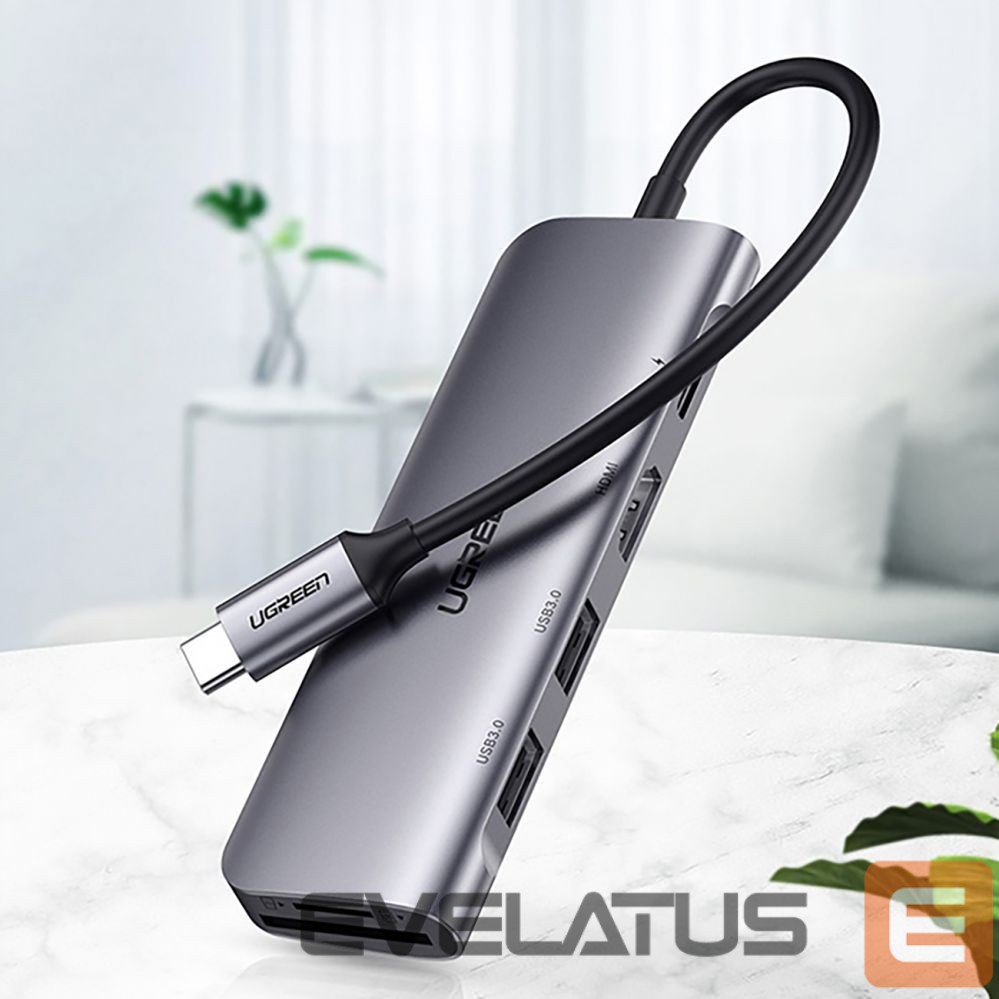 Kaabel Ugreen Ugreen CM195 6in1 adapter USB-C - HDMI / 2x USB-A 3.0 / USB-C PD / SD / TF reader - gray