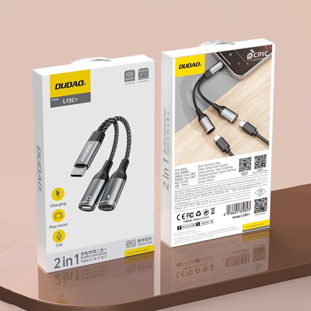 Üleminek Dudao Dudao L13C+ 2in1 USB-C Adapter - Gray