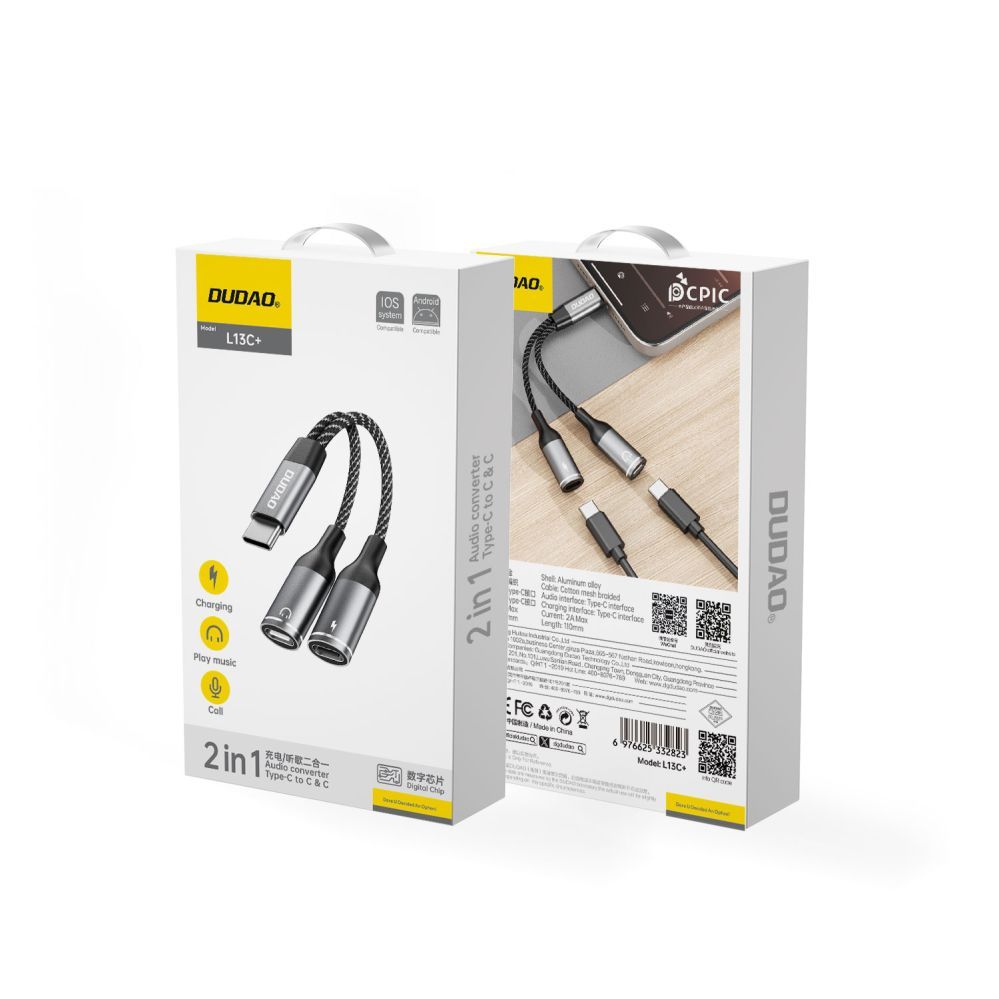 Üleminek Dudao Dudao L13C+ 2in1 USB-C Adapter - Gray