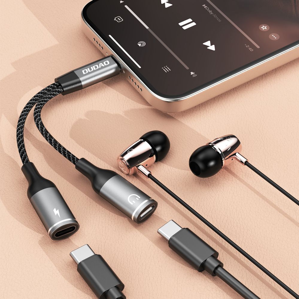 Üleminek Dudao Dudao L13C+ 2in1 USB-C Adapter - Gray