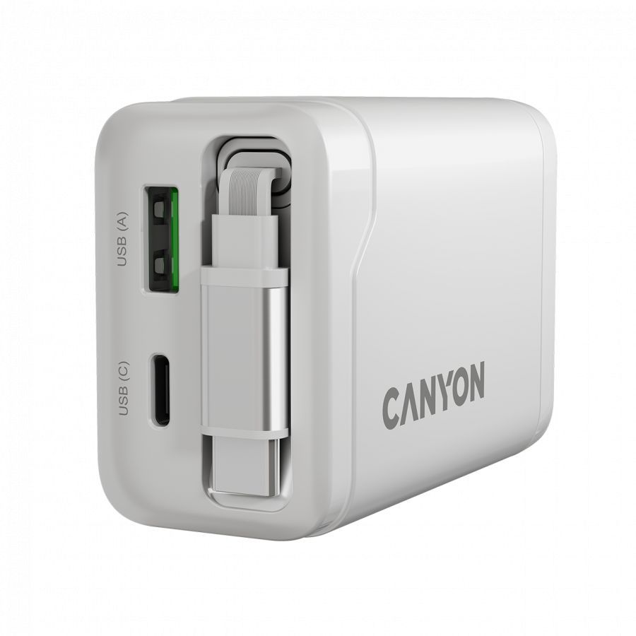 Adaptrid Canyon CANYON charger OnCharge 65RC Build-In Cable USB-C 65W 1xPD 1xQC EU White