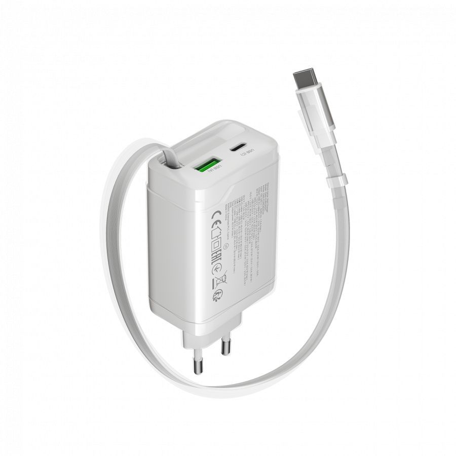 Adaptrid Canyon CANYON charger OnCharge 65RC Build-In Cable USB-C 65W 1xPD 1xQC EU White