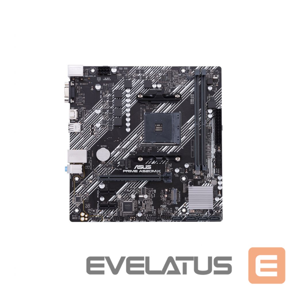 Motherboard for Intel processors Asus PRIME A520M-K Processor family AMD, Processor socket AM4, DDR4, Memory slots 2, Supported hard disk drive interfaces M.2, SATA, Number of SATA connectors 4, Chipset AMD A, Micro ATX