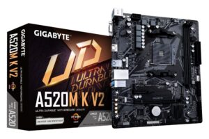 Intel procesoriaus pagrindinė plokštė Gigabyte  A520M K V2 1.0 M/B Processor family AMD, Processor socket AM4, DDR4 DIMM, Memory slots 2, Supported hard disk drive interfaces 	SATA, M.2, Number of SATA connectors 4, Chipset AMD A520, Micro ATX 