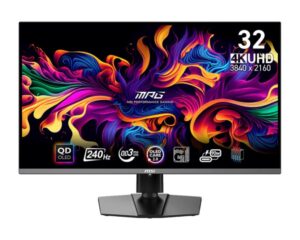 Monitoriai MSI  Monitor||31.5"|Gaming/4K|Panel QD-OLED|3840x2160|16:9|Matte|0.03 ms|Swivel|Pivot|Height adjustable|Tilt|Colour Black|MPG321URXQD-OLED 