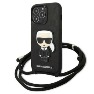Citas preces Karl Lagerfeld  Karl Lagerfeld Leather Monogram Patch and Cord Iconik Case for iPhone 13 Pro / 13 - Black 