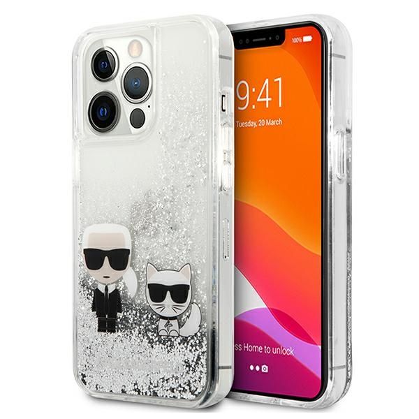 Citas preces Karl Lagerfeld Karl Lagerfeld Liquid Glitter Karl&Choupette case for iPhone 13 Pro / 13 6.1" - silver