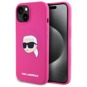 Citas preces Karl Lagerfeld  Karl Lagerfeld KLHMP15SSKHPPLF iPhone 15 6.1" fuchsia/fuschia hardcase Silicone Karl Head Print MagSafe 