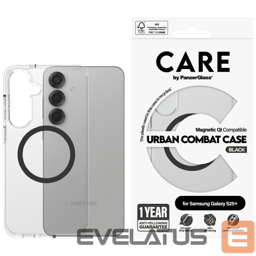 Muud kaubad Panzer Glass CARE by PanzerGlass Flagship Urban Combat Black QI Case for Samsung Galaxy S25+ - Transparent