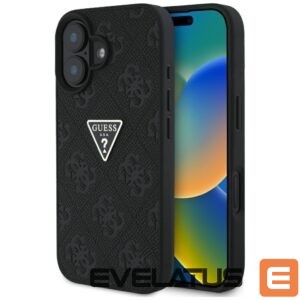 Citas preces Guess  Guess Hot Stamp 4G Pattern Triangle Metal Logo case for iPhone 16 - black 