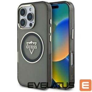 Citas preces Guess  Guess IML Metal Mountain Logo MagSafe iPhone 16 Pro Case - Black 