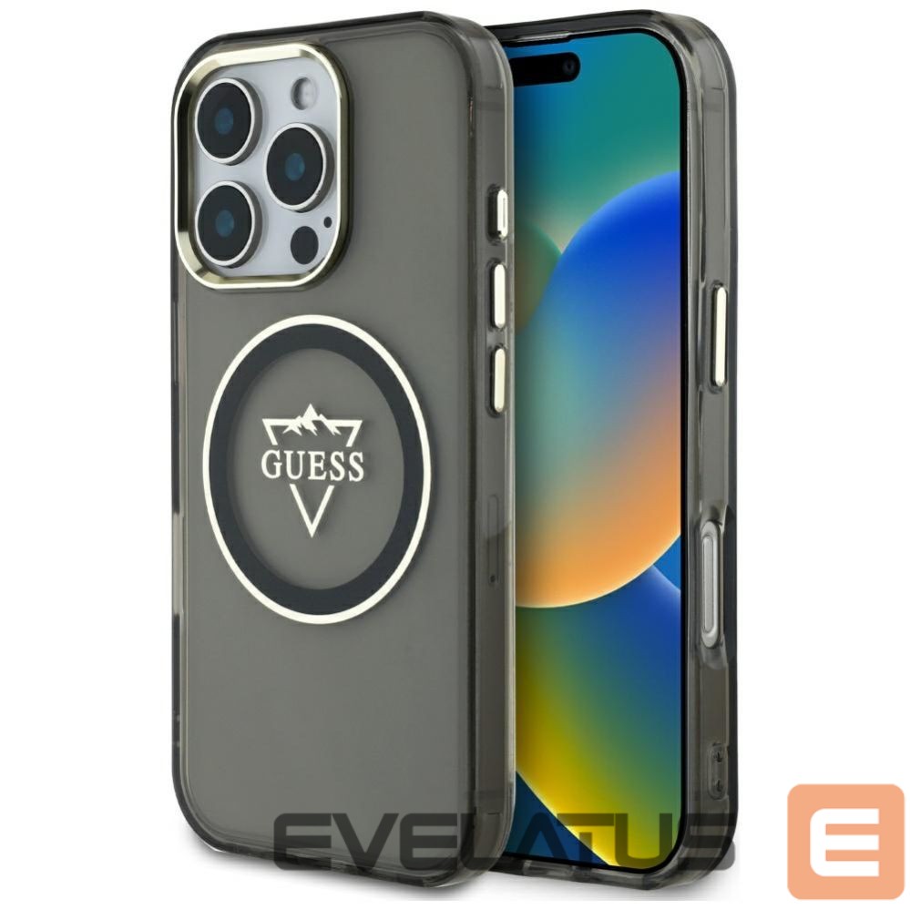 Citas preces Guess Guess IML Metal Mountain Logo MagSafe iPhone 16 Pro Case - Black