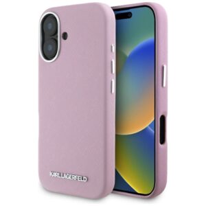 Citas preces Karl Lagerfeld  Karl Lagerfeld Saffiano Full Wrapped Elongated Metal Logo MagSafe iPhone 16 Case - Pink 