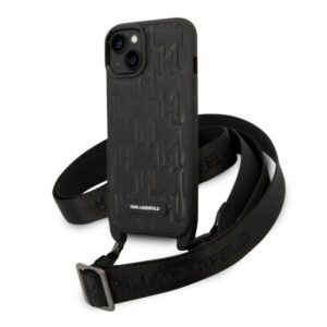 Citas preces Karl Lagerfeld  Karl Lagerfeld Monogram Plaque Logo Strap Case for iPhone 14 / 15 / 13 6.1" - Black 