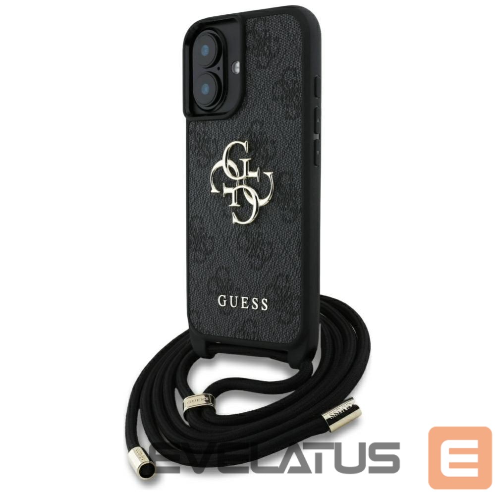 Citas preces Guess Guess 4G Big Logo Cord Stap Crossbody Case for iPhone 16 Black