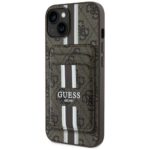 Citas preces Guess  Guess 4G Stripes case with Magsafe wallet for iPhone 15 brown 