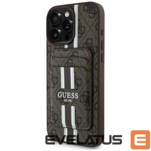 Citas preces Guess  Guess 4G Stripes case with Magsafe wallet for iPhone 16 Pro Max brown 