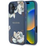 Citas preces Guess  Guess Grained Printed Flower Pattern MagSafe case for iPhone 16 blue 
