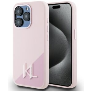 Citas preces Karl Lagerfeld  Karl Lagerfeld Silicone Shadow Metal Initial MagSafe Case for iPhone 15 Pro Pink 