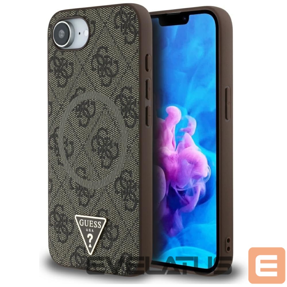 Citas preces Guess Guess 4G Ring Triangle Logo MagSafe iPhone 16e Case - Brown