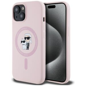Citas preces Karl Lagerfeld  Karl Lagerfeld Silicone Karl&Choupette MagSafe iPhone 15 Plus Case - Pink 