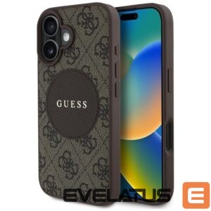 Citas preces Guess  Guess 4G Circle Classic Logo MagSafe case for iPhone 16 - brown 