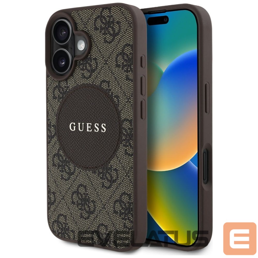 Citas preces Guess Guess 4G Circle Classic Logo MagSafe case for iPhone 16 - brown