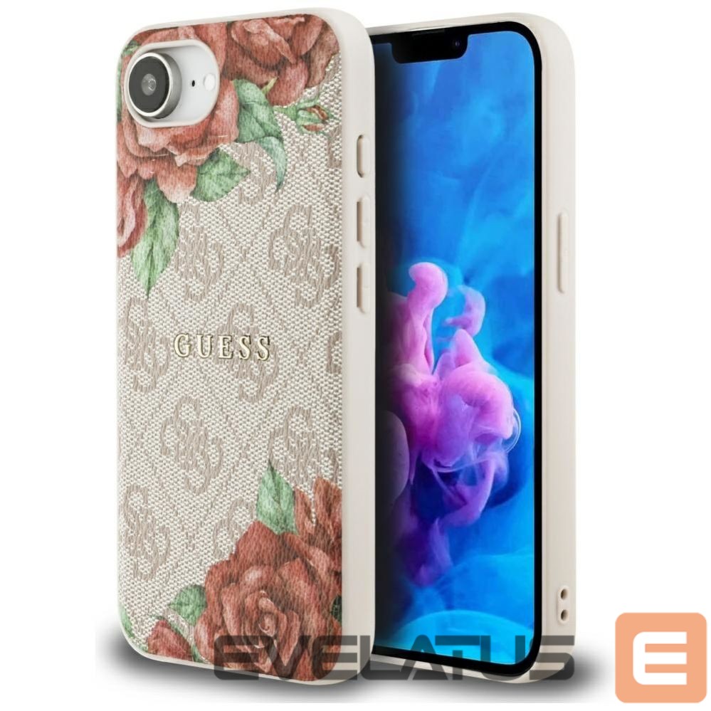 Citas preces Guess Guess 4G Flowers Print MagSafe iPhone 16e Case - Pink