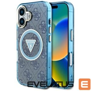 Citas preces Guess  Guess IML Metal Glitter 4G Circle Triangle MagSafe Case for iPhone 16 - Blue 