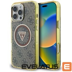 Citas preces Guess  Guess IML Metal Glitter 4G Circle Triangle MagSafe Case for iPhone 16 Pro - Brown 