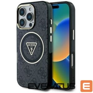 Citas preces Guess  Guess IML Metal Glitter 4G Circle Triangle MagSafe Case for iPhone 16 Pro - Black 