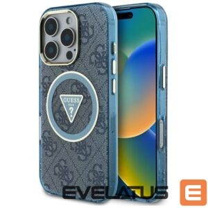 Citas preces Guess  Guess IML Metal Glitter 4G Circle Triangle MagSafe Case for iPhone 16 Pro - Blue 
