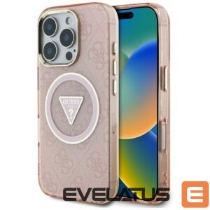 Citas preces Guess  Guess IML Metal Glitter 4G Circle Triangle MagSafe Case for iPhone 16 Pro - Pink 