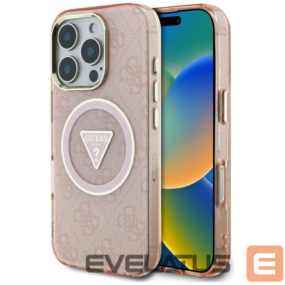 Citas preces Guess Guess IML Metal Glitter 4G Circle Triangle MagSafe Case for iPhone 16 Pro - Pink