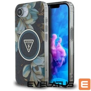 Citas preces Guess  Guess IML Metal Glitter Flowers Triangle MagSafe case for iPhone 16e - black 