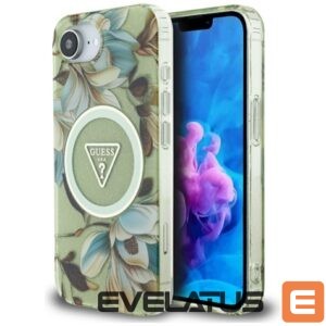 Citas preces Guess  Guess IML Metal Glitter Flowers Triangle MagSafe iPhone 16e Case - Green 