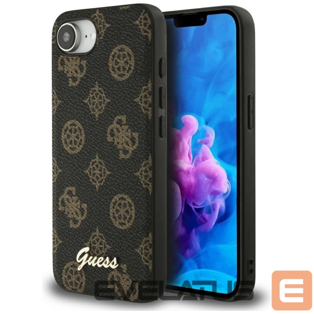 Citas preces Guess Guess Peony Script Logo MagSafe iPhone 16e Case Black